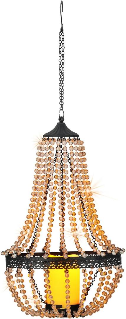 Hanging Candle Lantern, 27 Battery Operated Modern Clear Acrylic Crystal Chandeliers with Flickering Yellow Led Candle Light S Hooks for Garden, Backyard, Gazebo, Room Indoor Outdoor Decor