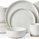 Famiware Milkyway Stoneware Dinnerware Sets with Mugs, Service for 4 (16pcs), Plates and Bowls Sets, Scratch Resistant, Microwave and Dishwasher Safe Dishes Set, White