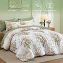 Anibedding 7Pieces Pink Floral Comforter Set Queen Size, Soft Microfiber White Pink Bed in a Bag Comforter Set with Sheets for All Season