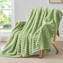 BEDELITE Fleece Throw Blanket for Couch - 300GSM Soft & Warm Fluffy Sage Green Blanket, Decorative and Giftable Striped Blankets for Women, Men, 50"x60"