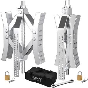 RVMATE RV Camper Wheel Chock Stabilizer Scissor, X Chocks Wheel Stabilizer (2 Packs) for RV Travel Trailer Tires, X Chock for Locking Tandem Wheels When Parked on Uneven Surfaces, Silver.