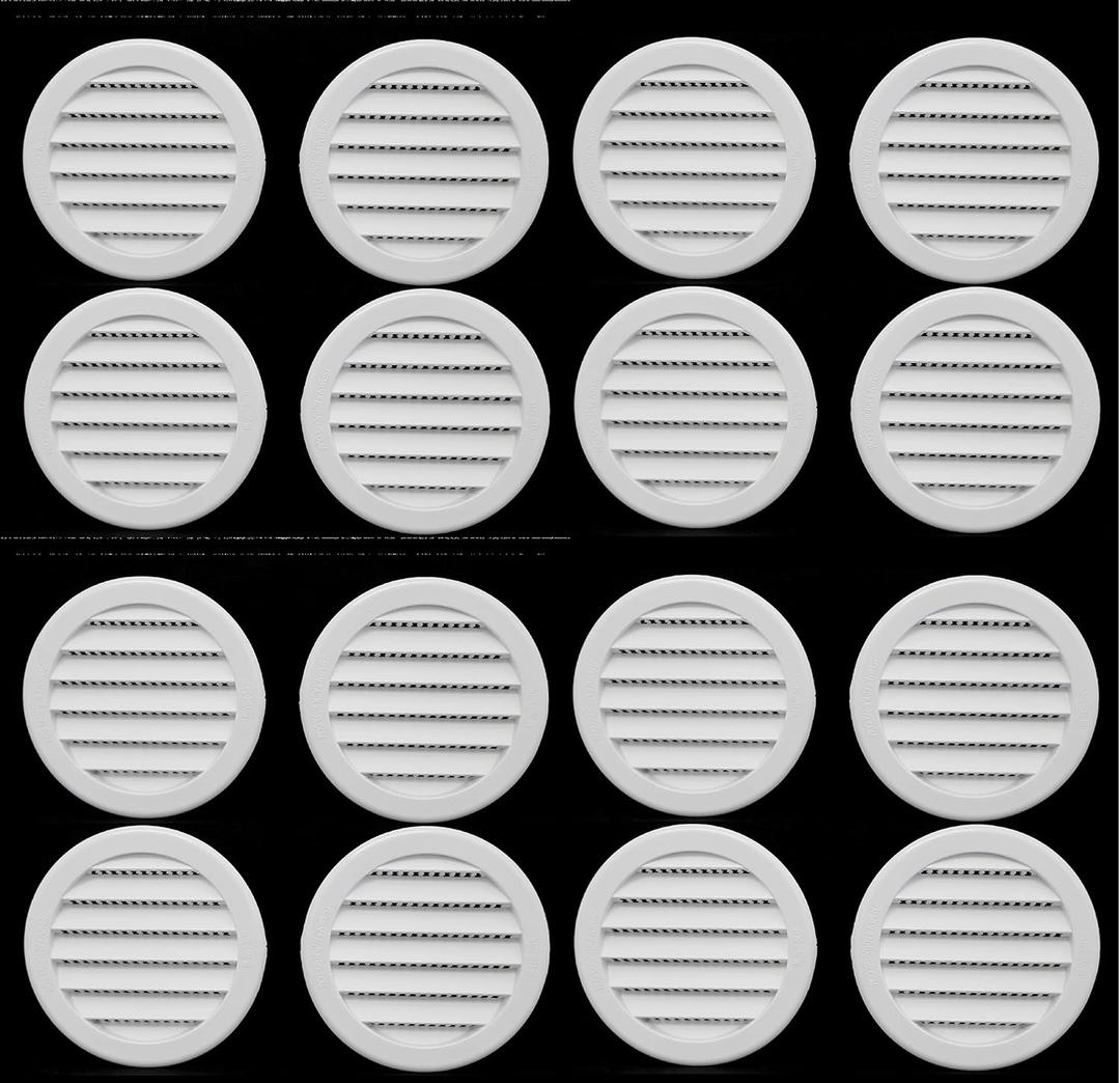 3" Round Plastic Louver Soffit Air Vent Reptile Screen Grille Cover (16, White)