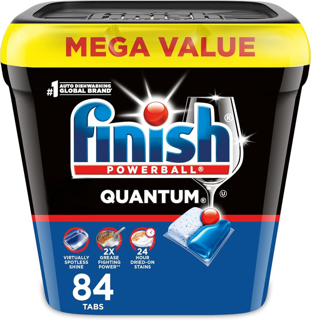Finish Quantum Dishwasher Pods, No Pre-Rinse Dishwasher Detergent Soap Removes 24HR Dried-On Stain and Grease, Leaving a Virtually Spotless Shine, 84 Count