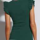 Ezbelle Women's Summer Tank Tops Ruffle Shirts Ribbed Knit Sleeveless Blouse Sexy Tshirt Trendy Outfits (Green, L)