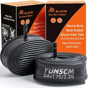 2-PCS 24" Heavy Duty Bike Tubes 24x1.75/2.25 AV32MM Schrader Valve 45/57-507 Inner Tubes Compatible with 24 x 1.75 24x1.95 24x2.10 24x2.125 24x2.25 Cruisers, City, Mountain Bicycle Bike Tire Tubes