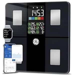 GE Scale for Body Weight, Body Fat, BMI, Muscle Mass, Smart Bathroom Scales with 14 Body Composition Metrics with Large Display, Accurate Bluetooth Weighing Machine with Fitness App, 400 lbs, Black