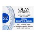 Olay Makeup Remover Wipes, Daily Facials Deep Clean Face Cleanser for Normal to Oily Skin, Soft Face Wash Towels, Travel Essentials for Women, Convenient Dry Cloths, 66 ct (Blue)