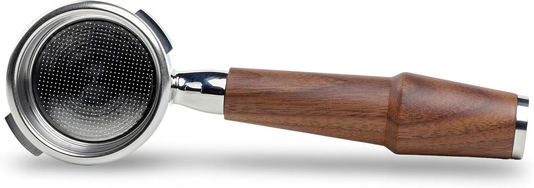 KNODOS 58mm Bottomless Portafilter for Gaggia Classic Pro, Evo, E24 Espresso Machines With Upgraded Walnut Handle and 18-21 Gram Filter Basket