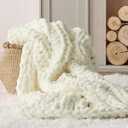 Bedsure Chunky Knit Throw Blanket for Couch - 100% Hand Knitted, 5.06 lbs GentleSoft Blanket with Giant Chenille Yarn for Bed Living Room Home Decor, Thick and Cozy, Cream White, 50x60 Inches