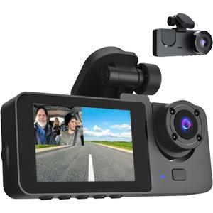 3 Channel Dash Cam Front and Rear - 1080P Dash Cam Front and Inside with Night Vision, Motion Detection, Parking Monitor - Includes 32GB MMC Card for G-Sensor Protection and Loop Recording