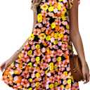 KIRUNDO Summer Dresses for Women Sundress Sleeveless Ruffle Sleeve Round Neck Loose Short Flowy Pleated Mini Babydoll Dress (XL)