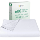 California Design Den King Size Flat Sheet Only - 100% Cotton, 600 Thread Count, Soft and Breathable Top Sheet, Sateen Weave, Premium-Feel Bedding, Featuring Foot Side Indicator - Bright White