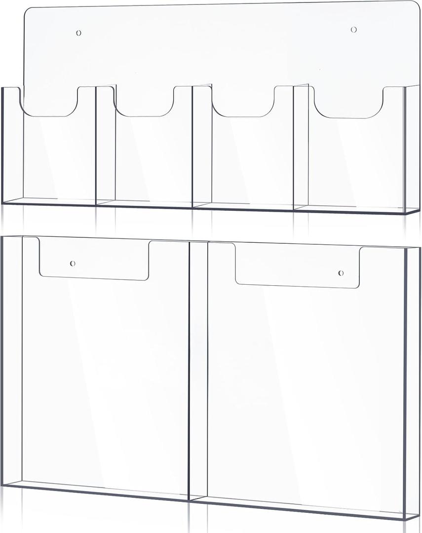 Sherr 2 Packs Acrylic Brochure Holder Wall Mount 2 Pocket Fits 8.5 x 11 and 4 Pocket Fits 4 x 9 Brochure Magazine Holder Clear Trifold Flyer Rack Paper Display Literature Storage for Home, Offices