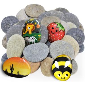 25Pcs River Rocks for Painting, 2-3 Inch Flat Smooth Rocks to Paint, Natural Craft Stones for Kids & Adults Art Projects, Bulk Painting Rocks
