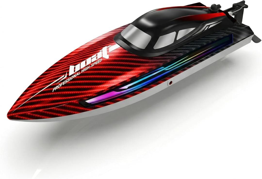 30KMH RC Remote Control Boat with 7 LED Light Modes Waterproof Electric Fast Speed Boat for Adults Kids 8-12 Lake Pool Water Play, Self-righting, Demo, Water Cooling,20Mins, Low Battery Alert,2.4Ghz, Red