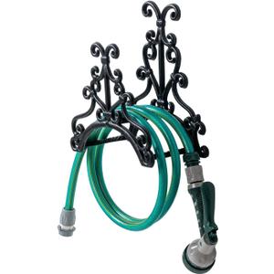 MyGift Wall Mounted Garden Hose Holder, Vintage Baroque Scrollwork Cast Iron Watering Tube Rack, Decorative Floral Pattern Hanging Hook Water Hosepipe Reel
