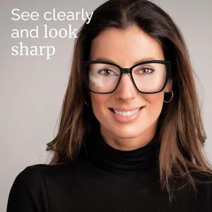 CCVOO Trendy Reading Glasses for Women, Oversized Blue Light Readers, Cheaters Eyeglasses, Stylish Square Cat Eye Glasses (Black)