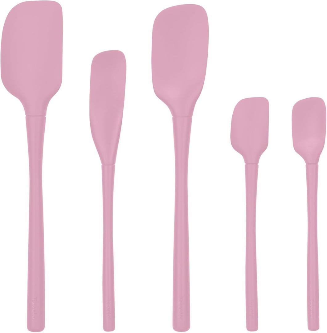 Tovolo Flex Core 5 Piece Silicone Spatula Set Heat Resistant All Silicone Utensils Include Non Stick Spatula Spoonula Jar Scraper, Dishwasher Safe BPA Free Spatulas for Baking Mixing, Pink Sorbet