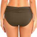 Zmart Women Full Coverage Ruched Bikini Bottoms Tummy Control Swim Bottoms Scrunch Ruffle Bathing Suit Bottom (Brown, M)