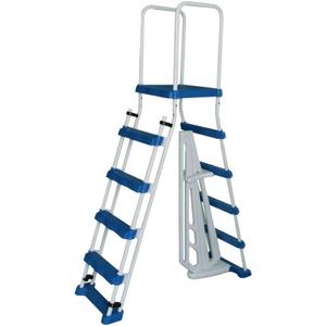 SWIMLINE HYDROTOOLS 5-Step A-Frame Pool Ladder, White & Blue - Fits Above Ground Pools with 48" to 52" Side Walls, With Handrails & Inside Barrier, 275 lb Weight Capacity