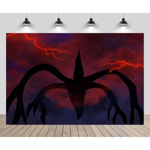 7x5ft Horror Monster Backdrop Creepy Monster Mind Flyer Dark Night Red Sky Thunder Upside Down Background Horrible Halloween Themed Party Decoration Kids Portrait Photo Studio Booth Props