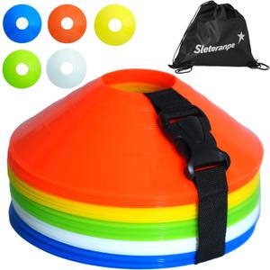 Pro Disc Cones (Set of 50)  Soccer Cones for Training with Drawstring Bag & Strap  Agility Cones for Basketball, Football, and Sports Drills