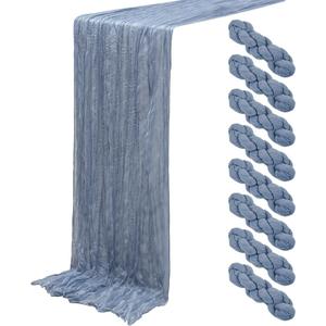 8Pack Dusty Blue Cheesecloth Table Runners 120Inch Cheese Cloth Blue Table Runner Rustic Sheer Gauze Table Runner for Wedding Baby Shower Birthday Party Table Decor