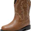 DREAM PAIRS Toddler Little Boys Girls Cowboy Boots Kids Western Square Toe Riding Mid Calf Boots (Brown)