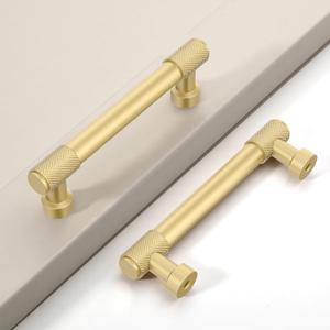 10 Pack 3.75"(96mm) Brushed Gold Cabinet Pulls Knurled Kitchen Cabinet Handles Drawer Pulls Cupboard Hardware for Cabinets