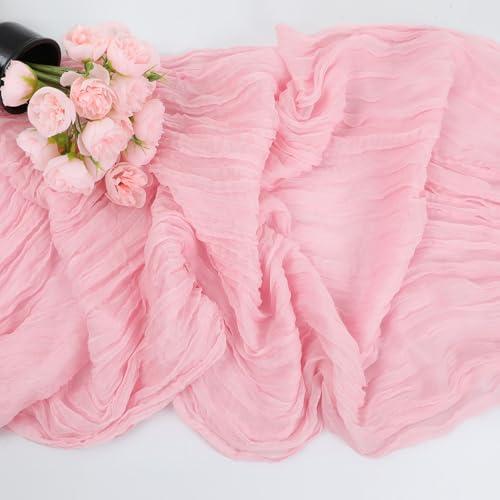 4 Pack Cheesecloth Table Runner Rustic Sheer Boho Gauze 35 x 120 Inch Long Centerpiece Cheese Cloth for Bridal Baby Shower Summer Spring Decorations Blushing Pink