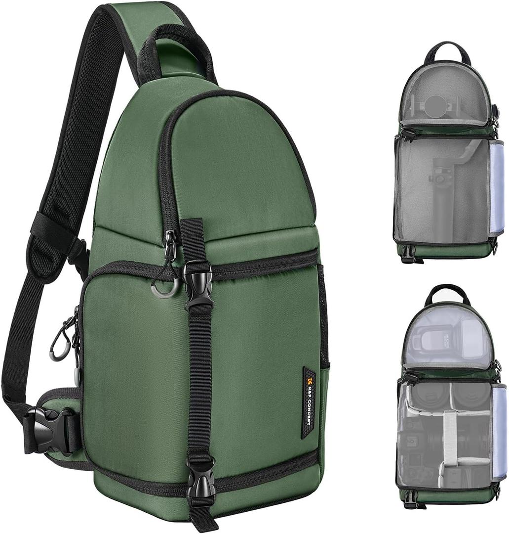 K&F CONCEPT Camera Sling Bag Crossbody Bag Camera Shoulder Backpack DSLR/SLR/Mirrorless Photography Bags Compatible with Canon/Nikon/Sony/Fuji/Gopro/DJI (Green)