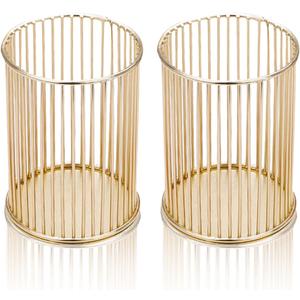 2 Packs Gold Metal Pencil Holder, Mesh Pen Holder for Desk, Makeup Brush Holder Pencil Cup Organizer for Office Home School