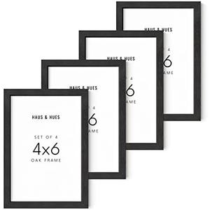 HAUS AND HUES 4x6 Black Oak Frame Set of 4 - Rustic Wooden Photo Holders for Gallery Display