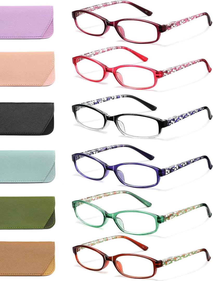 OLOENBN Reading Glasses for Women, 6 Pack Blue Light Blocking Glasses for Women Men, Fashion Readers with Spring Hinge Eyeglasses (2.00)