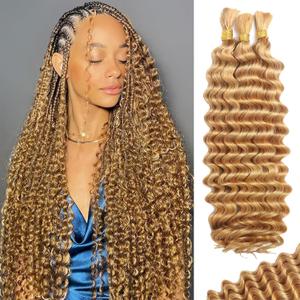 Human Braiding Hair for Boho Braids Human Hair 110g 20 Inch Curly Boho Hair for Braiding Knotless 12A Deep Wave Bohemian 3 Bundles/Pack Caramel Honey Blonde (27#-Honey Blonde-Deep)