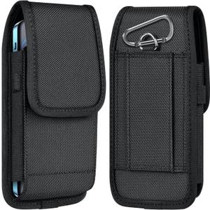 ykooe Cell Phone Pouch Nylon Belt Holster Case Compatible with iPhone 16/15/14/13/12/11 Pro Max & Plus Models, Samsung Galaxy S24/S23/S21 FE, BlackXL