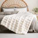 BENVWE Faux Fur Throw Blanket for Couch Bed - Fluffy Soft Thick Bubble Blanket for Living Room Home Decor - Mothers Day Birthday Gifts for Women, Cream White, 63" x 80"