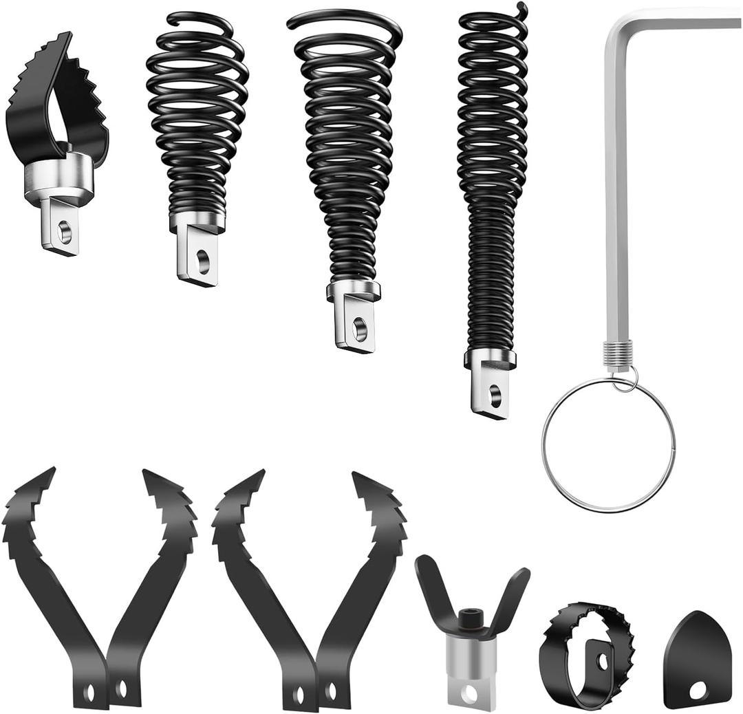 9-Piece Drain Auger Drill Attachment for 5/16-3/4" Cable, Heavy-Duty Steel Construction, Fits 50FT-100FT Drain Machines,Rust-Resistant for Sink/Shower/Toilet Clogs