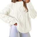 BTFBM Casual Women Long Sleeve Sweater 2025 Fall Ribbed Knit Pullover Loose Crewneck Cable Sweater Jumper Tops (X-Large, Beige White)