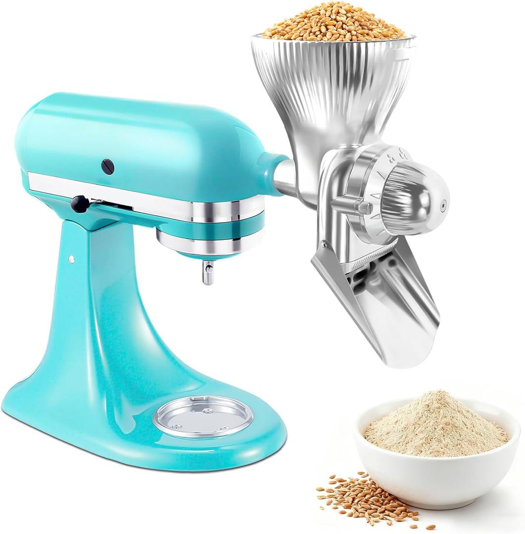 Grain Mill Attachment for KitchenAid Stand With 12 Grind Level, Kitchen Aid Mixer Attachments Wheat Grinder Fit for Wheat, Corn, Oats, Buckwheat, Millet and Other Cereals - New Upgrades (Metal)
