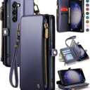 Defencase Compatible with Samsung Galaxy S23 Case Wallet with Card Holder for Women Men, PU Leather Magnetic Snap Flip Zipper Strap Wallet Phone Case Fit for Galaxy S23 5G 6.1", Blue, Fashion Dark Blue 