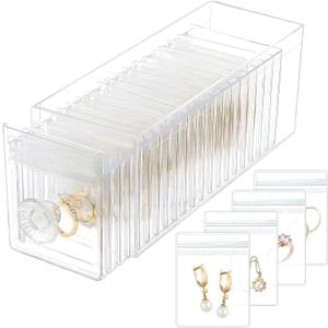 HOMEHIVE Clear Acrylic Jewelry Organizer Box with 20 Portable Pouches, Jewelry Storage Case for Women Girls, Tangle-Free, Anti-Tarnish, Compact Storage for Necklaces/Earrings/Rings, Upgraded Clear