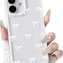 NITITOP Compatible with iPhone 16 Plus Case Clear Cute Durable Bowknot Ribbon Pattern for Girls Women Transparent Soft TPU Full Camera Lens Shockproof Protective Phone Cover - White2