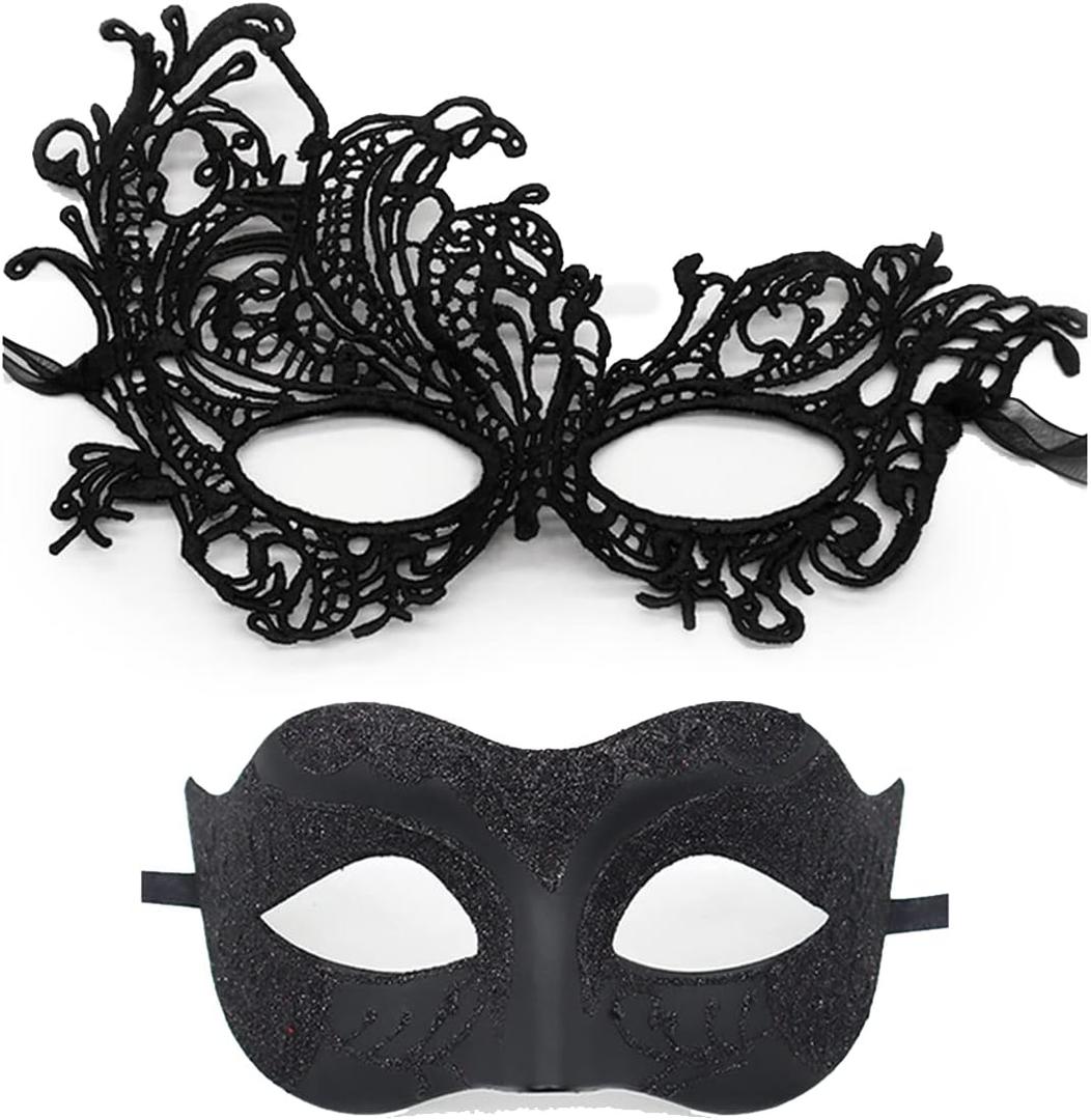 Masquerade Mask for Couples Lace Eye Mask Venetian Carnival Halloween Mask Party Ball Prom Mask Costume Mardi Gras 2Pack (Black)