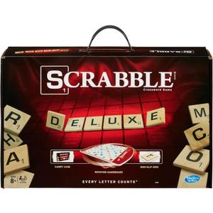 Hasbro Gaming Scrabble Deluxe Edition Letter Tiles Word Game | Rotating Board and Carrying Case | Ages 8+ | 2-4 Players | Classic Family Travel Games