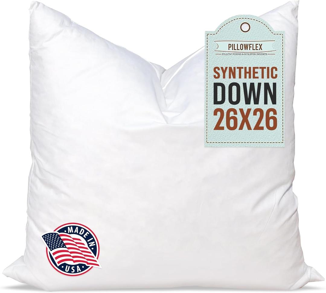 Pillowflex Synthetic Down Pillow Insert - 26x26 Down Alternative, Ultra Soft Large Square European Throw Pillow, Couch Euro Sham, Bed - 1 Decorative Form (26 Inch by 26 Inch)