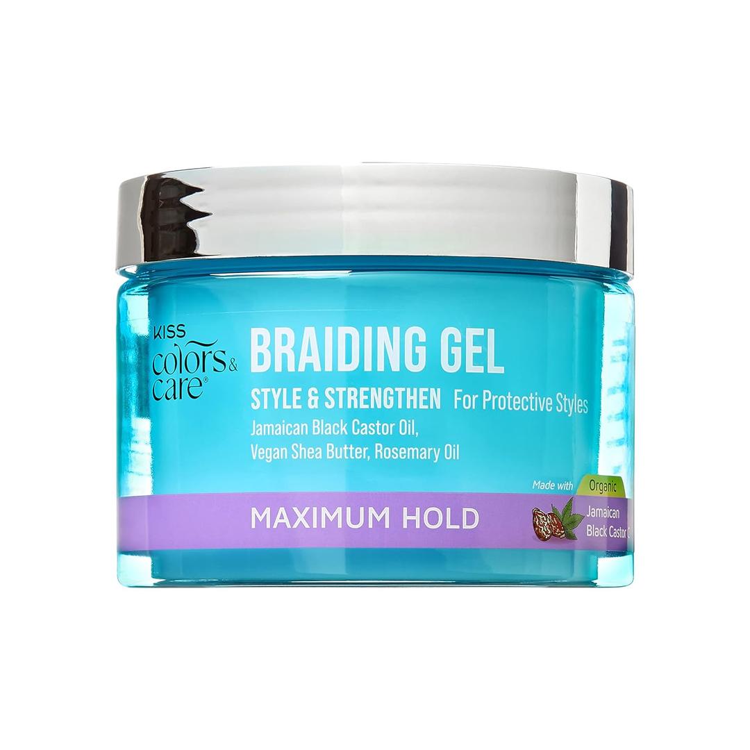 KISS COLORS & CARE Braid Gel Maximum Hold, 6 oz -Nourishing, Adds Shine, Moisture Boosting, Lasting Hold, For All Hair Types, Style and Stregthen, For Protective Styles