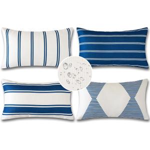 OTOSTAR Outdoor Decorative Pillow Covers Waterproof Garden Throw Pillow Covers 12x20 Inch Cushion Case Geometry Pillowcases Pillows Shell for Patio Furniture Couch Tent Balcony Pack of 4 (Navy Blue)