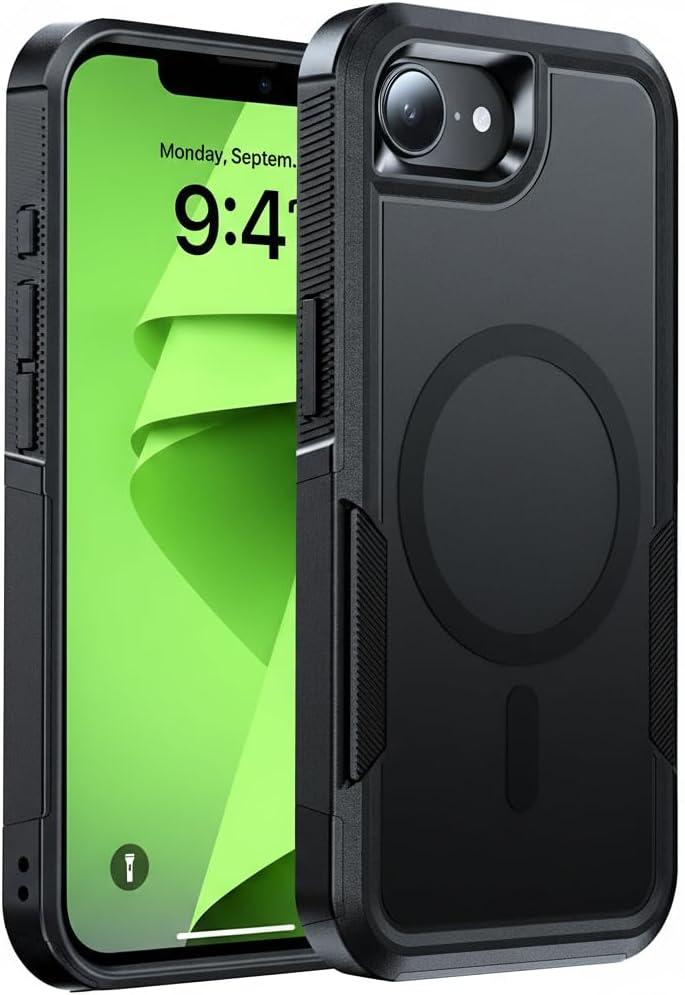 Magnetic for iPhone 16e Case Military-Grade Dual-Layer Shockproof, Rugged Heavy Duty Protective Cover [Compatible with Magsafe] Anti-Fingerprint Anti-Scratch 16e Phone Case 6.1, Black