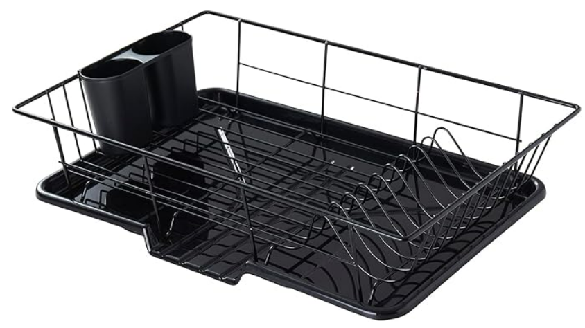 Space-Saving 3-Piece Dish Drainer Rack Set with Cutlery Holder - Maximize Countertop Space, Black